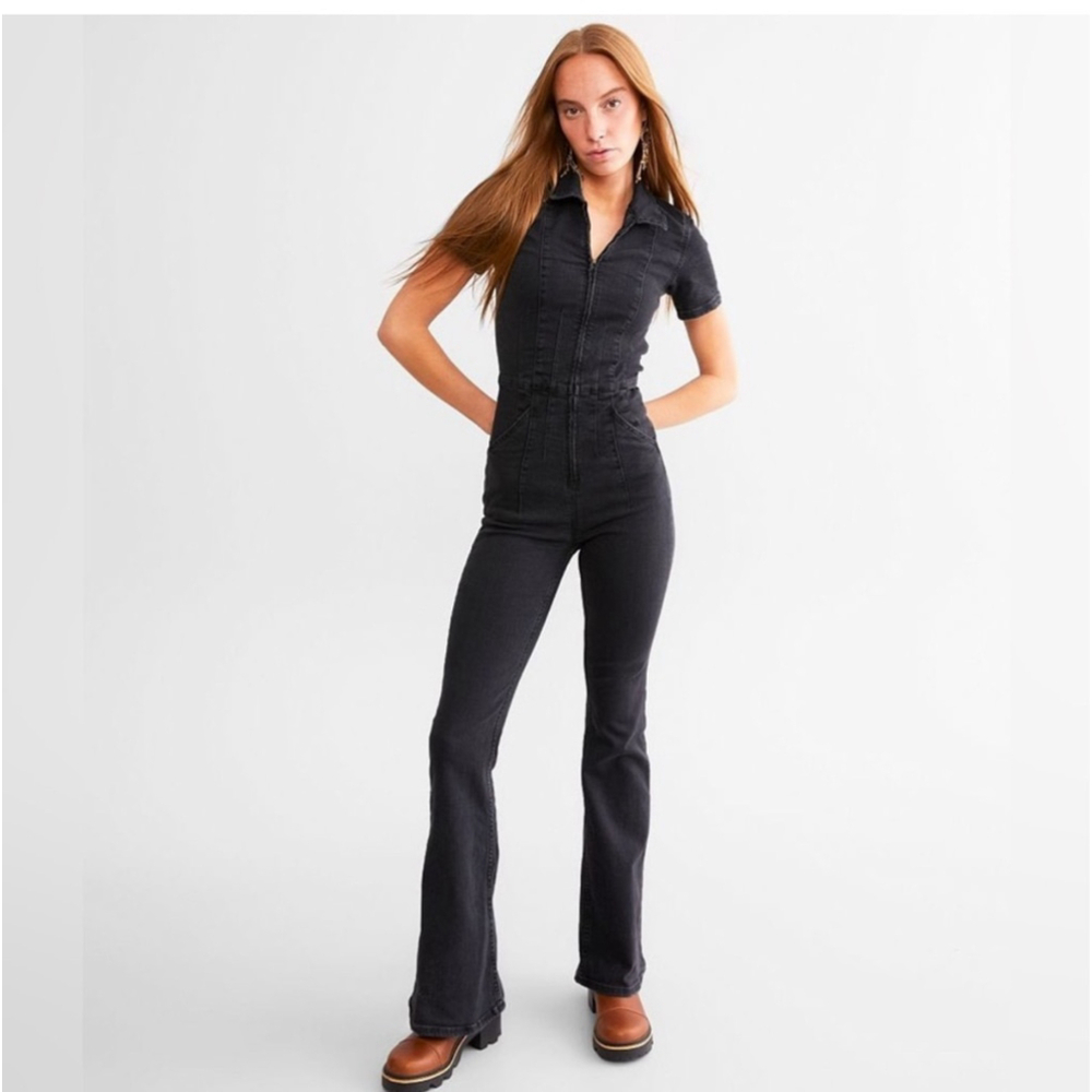 Women's We The Free Black Denim Short Sleeve Jumpsuit L